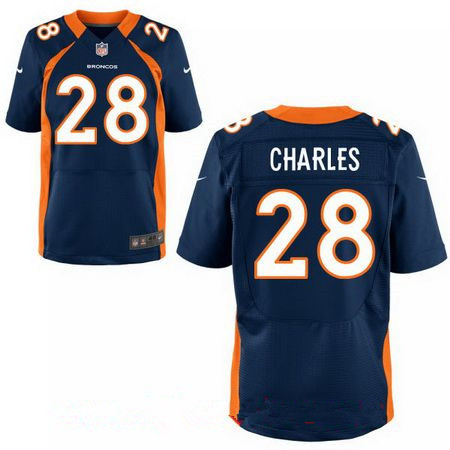 Men's Stitched Denver Broncos #28 Jamaal Charles Blue Nike Elite Jersey