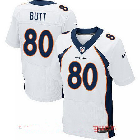 Men's Stitched Denver Broncos #80 Jake Butt White Road FL Nike Elite Jersey