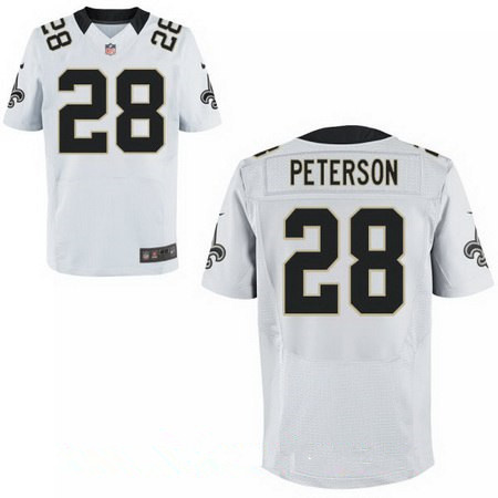 Men's New Orleans Saints #28 Adrian Peterson Stitched White Nike Elite Jersey