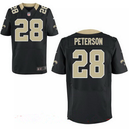 Men's New Orleans Saints #28 Adrian Peterson Stitched Black Nike Elite Jersey