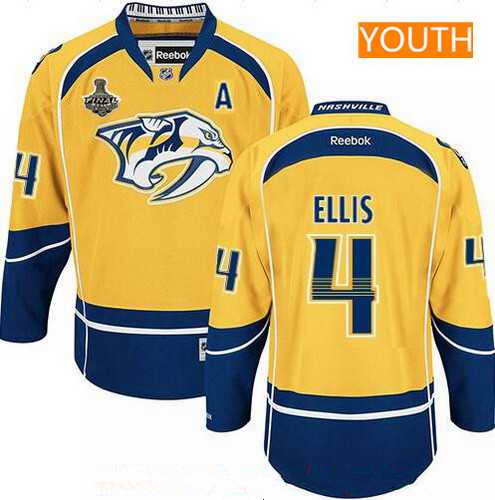 Youth Nashville Predators #4 Ryan Ellis Yellow A Patch 2017 Stanley Cup Finals Stitched NHL Jersey