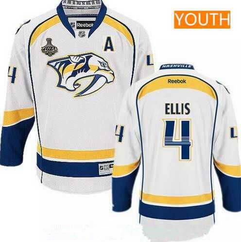 Youth Nashville Predators #4 Ryan Ellis White A Patch 2017 Stanley Cup Finals Stitched NHL Jersey