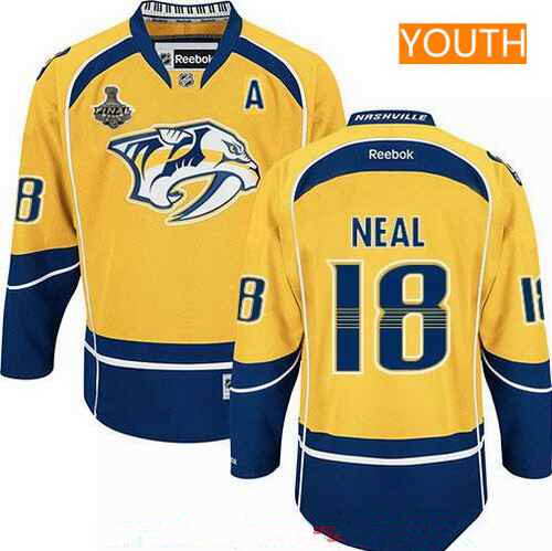 Youth Nashville Predators #18 James Neal Yellow A Patch 2017 Stanley Cup Finals Stitched NHL Jersey