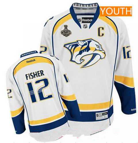 Youth Nashville Predators #12 Mike Fisher White C Patch 2017 Stanley Cup Finals Stitched NHL Jersey