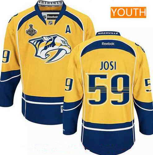 Youth Nashville Predators #59 Roman Josi Yellow A Patch 2017 Stanley Cup Finals Stitched NHL Jersey