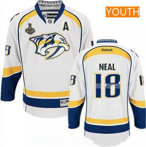 Youth Nashville Predators #18 James Neal White A Patch 2017 Stanley Cup Finals Stitched NHL Jersey