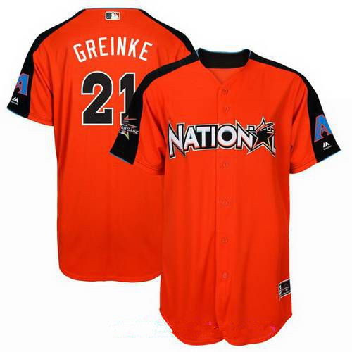 Men's Arizona Diamondbacks #21 Zack Greinke National League Majestic Orange 2017 MLB All-Star Game Authentic Home Run Derby Jersey
