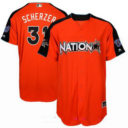 Men's Washington Nationals #31 Max Scherzer National League Majestic Orange 2017 MLB All-Star Game Authentic Home Run Derby Jersey