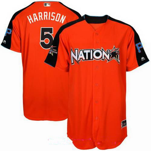 Men's Pittsburgh Pirates #5 Josh Harrison National League Majestic Orange 2017 MLB All-Star Game Authentic Home Run Derby Jersey