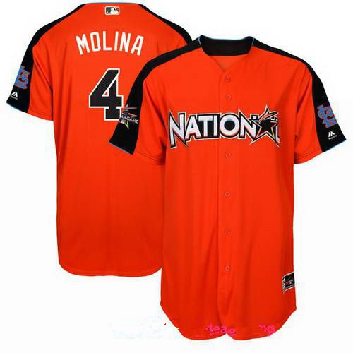 Men's St. Louis Cardinals #4 Yadier Molina National League Majestic Orange 2017 MLB All-Star Game Authentic Home Run Derby Jersey