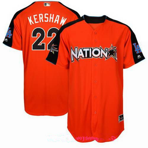 Men's Los Angeles Dodgers #22 Clayton Kershaw National League Majestic Orange 2017 MLB All-Star Game Authentic Home Run Derby Jersey