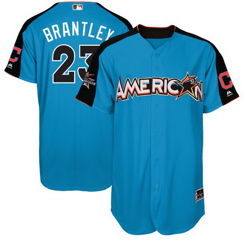 Men's Cleveland Indians #23 Michael Brantley American League Majestic Blue 2017 MLB All-Star Game Authentic Home Run Derby Jersey