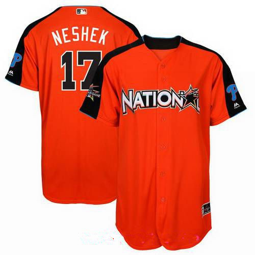 Men's Philadelphia Phillies #17 Pat Neshek National League Majestic Orange 2017 MLB All-Star Game Authentic Home Run Derby Jersey