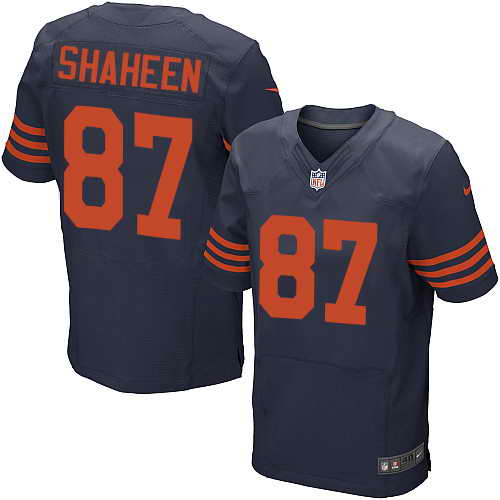 Men's Nike Chicago Bears #87 Adam Shaheen Navy Blue Orange Name Stitched NFL Elite Jersey