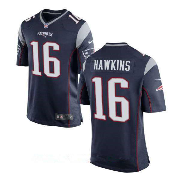 Men's Nike New England Patriots #16 Andrew Hawkins Navy Blue Team Color Stitched NFL Elite Jersey