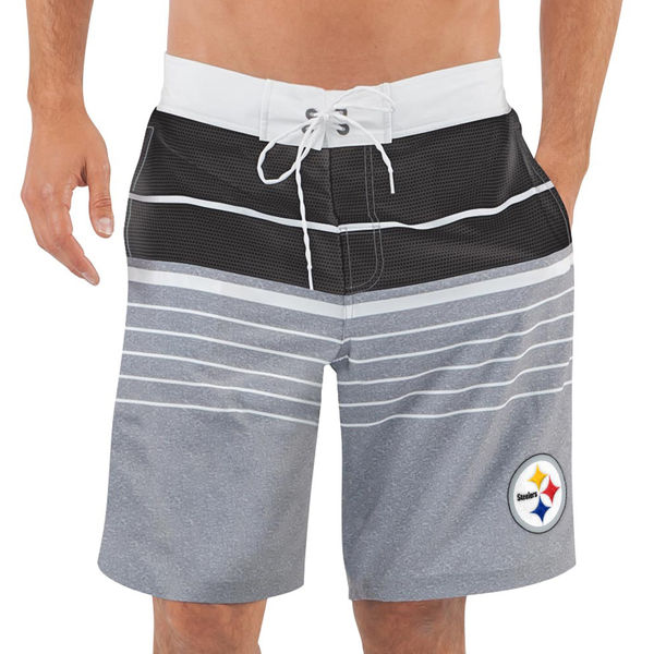 Men's Pittsburgh Steelers G-III Sports by Carl Banks Heathered GrayBlack Balance Quick Dry Swim Trunks