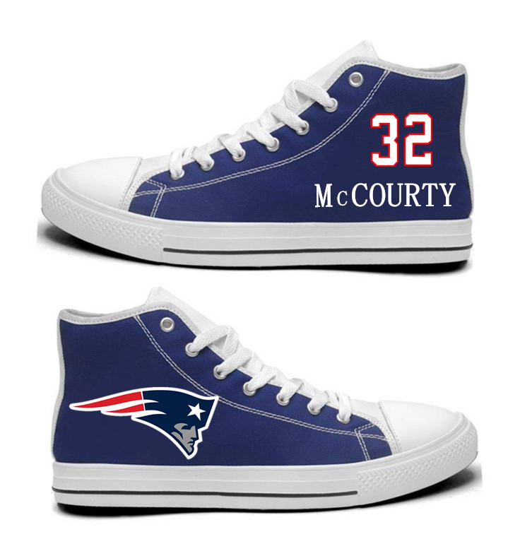 NFL New England Patriots 32# Devin McCourty  Navy Blue Hand Painted Unisex Custom Centre-TOP Canvas Shoes