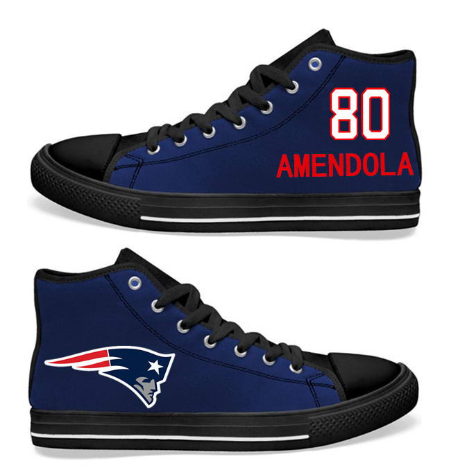 NFL New England Patriots 80#  Danny Amendola  black Blue Hand Painted Unisex Custom Centre-TOP Canvas Shoes