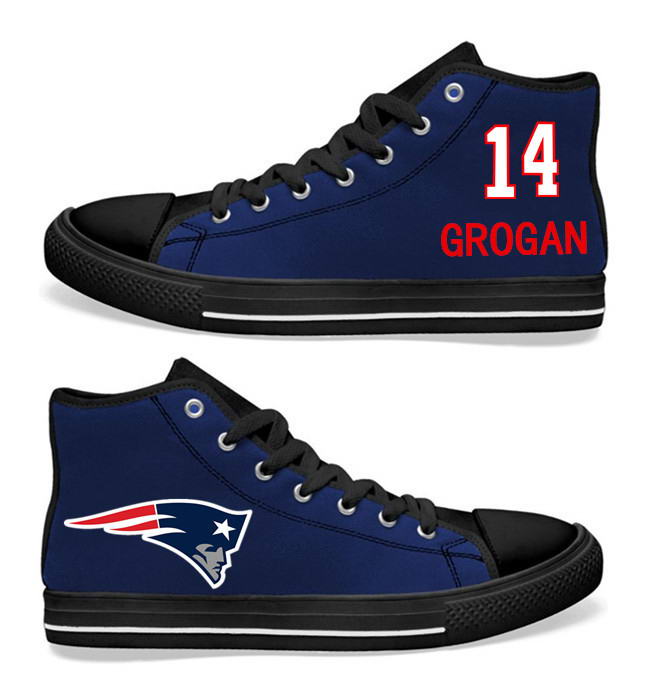NFL New England Patriots 14# Brandin Cooks  black Blue Hand Painted Unisex Custom Centre-TOP Canvas Shoes