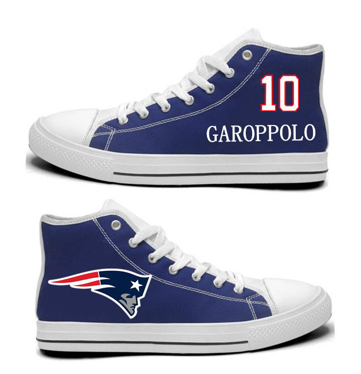 NFL New England Patriots 10# Jimmy Garoppolo Navy Blue Hand Painted Unisex Custom Centre-TOP Canvas Shoes