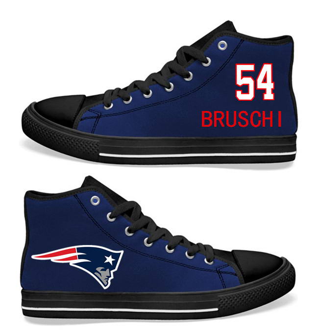 NFL New England Patriots 54# Dont'a Hightower black Blue Hand Painted Unisex Custom Centre-TOP Canvas Shoes