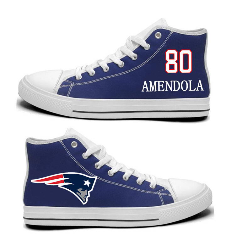 NFL New England Patriots 80#  Danny Amendola  Navy Blue Hand Painted Unisex Custom Centre-TOP Canvas Shoes