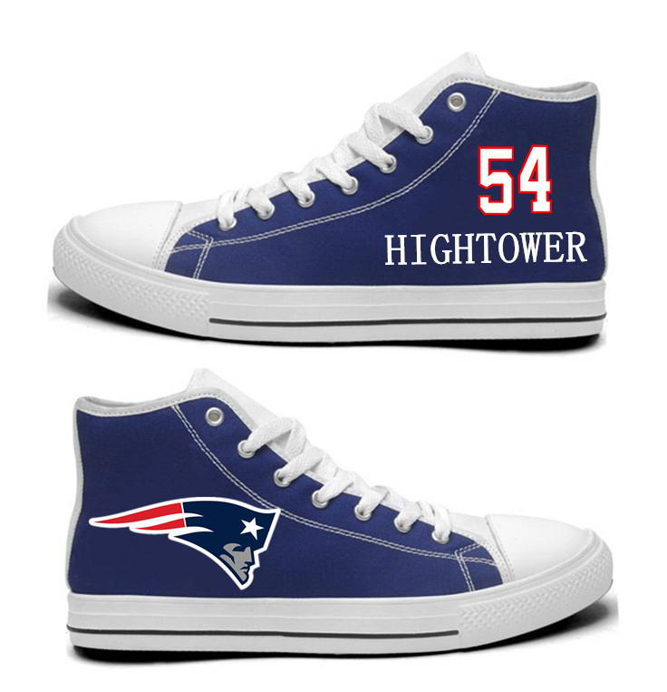 NFL New England Patriots 54# Dont'a Hightower Navy Blue Hand Painted Unisex Custom Centre-TOP Canvas Shoes