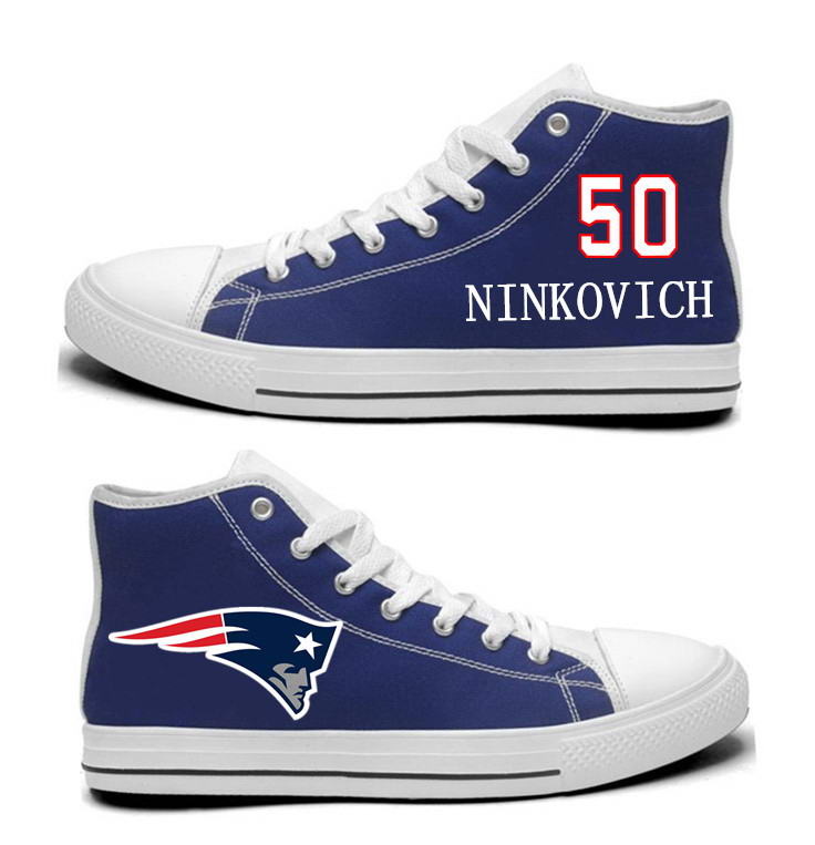 NFL New England Patriots 50# Rob Ninkovich  Navy Blue Hand Painted Unisex Custom Centre-TOP Canvas Shoes