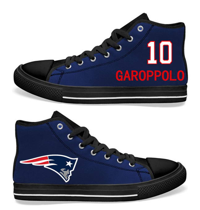 NFL New England Patriots 10# Jimmy Garoppolo black Blue Hand Painted Unisex Custom Centre-TOP Canvas Shoes