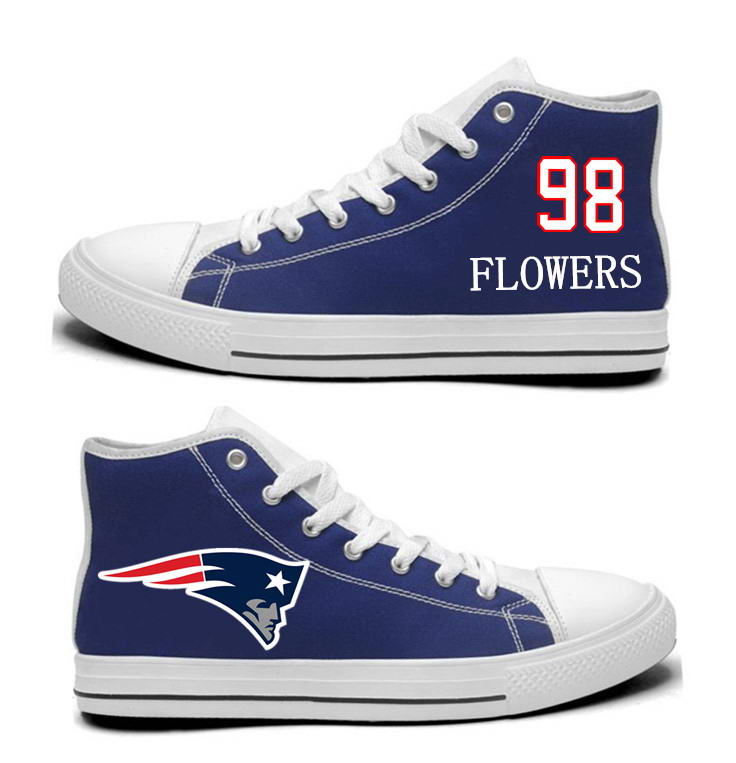 NFL New England Patriots 98# Trey Flowers Navy Blue Hand Painted Unisex Custom Centre-TOP Canvas Shoes