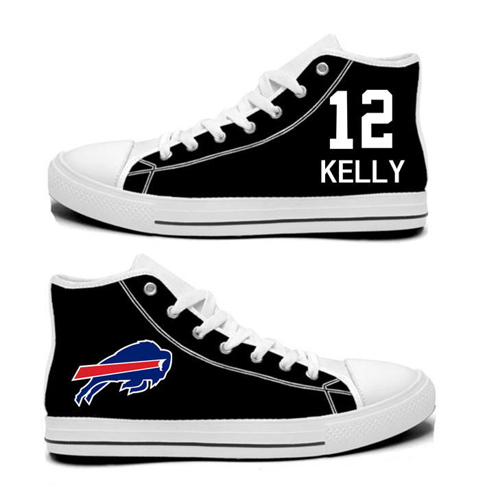 NFL Buffalo Bills 12# Jim Kelly black Hand Painted Unisex Custom Centre-TOP Canvas Shoes