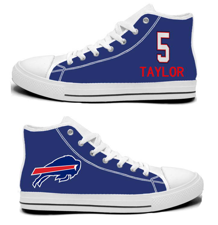 NFL Buffalo Bills 5#  Tyrod Taylor  Royal Blue Hand Painted Unisex Custom Centre-TOP Canvas Shoes