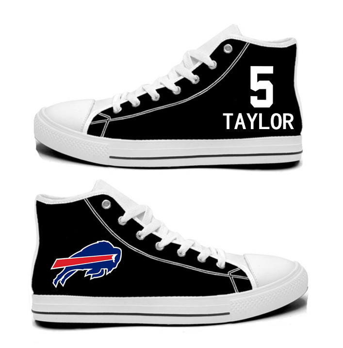 NFL Buffalo Bills 5#  Tyrod Taylor  black Hand Painted Unisex Custom Centre-TOP Canvas Shoes