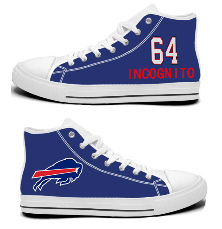 NFL Buffalo Bills 64#  Richie Incognito  Royal Blue Hand Painted Unisex Custom Centre-TOP Canvas Shoes