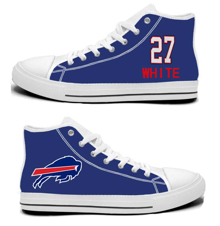 NFL Buffalo Bills 27#  Tre'Davious White  Royal Blue Hand Painted Unisex Custom Centre-TOP Canvas Shoes