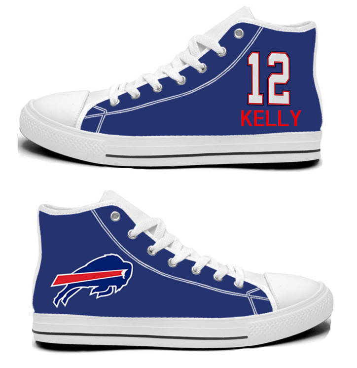 NFL Buffalo Bills 12# Jim Kelly Royal Blue Hand Painted Unisex Custom Centre-TOP Canvas Shoes
