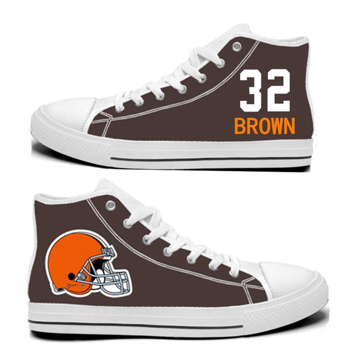NFL Cleveland Browns 32#   Jim Brown Brown Hand Painted Unisex Custom Centre-TOP Canvas Shoes