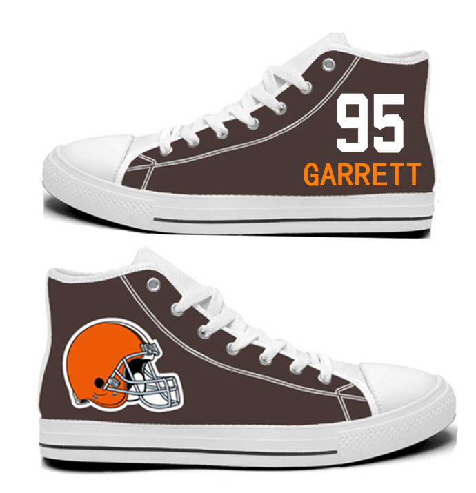 NFL Cleveland Browns 95#  Myles Garrett Brown Hand Painted Unisex Custom Centre-TOP Canvas Shoes
