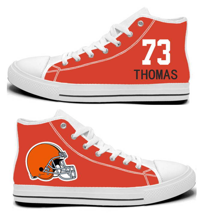 NFL Cleveland Browns 73# Joe Thomas ornge Hand Painted Unisex Custom Centre-TOP Canvas Shoes