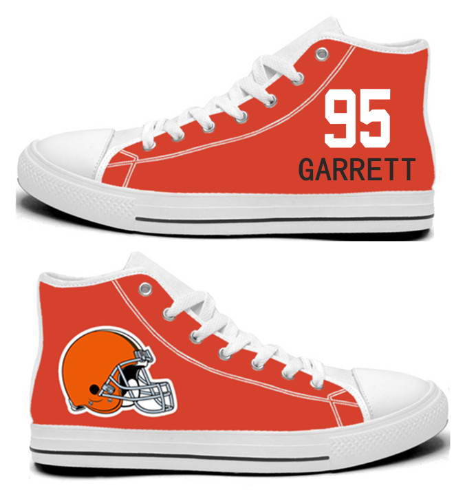 NFL Cleveland Browns 95#  Myles Garrett orange Hand Painted Unisex Custom Centre-TOP Canvas Shoes