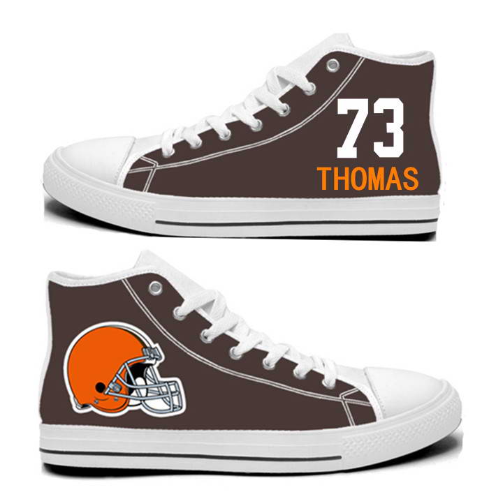 NFL Cleveland Browns 73# Joe Thomas  Brown Hand Painted Unisex Custom Centre-TOP Canvas Shoes