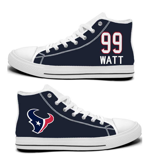 NFL Houston Texans 99# Texans JJ Watt Navy Hand Painted Unisex Custom Centre-TOP Canvas Shoes