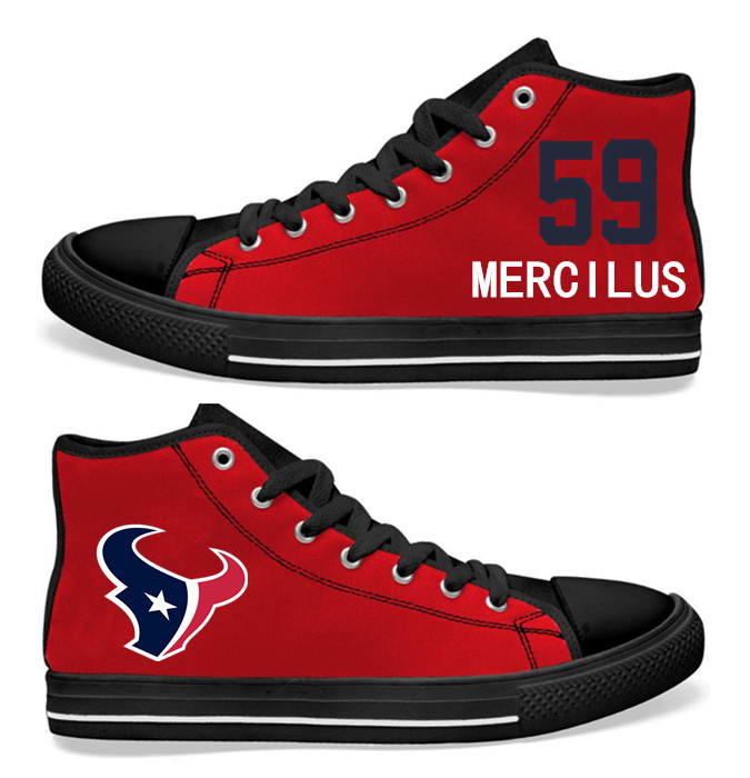 NFL Houston Texans 59#  Whitney Mercilus  red Hand Painted Unisex Custom Centre-TOP Canvas Shoes
