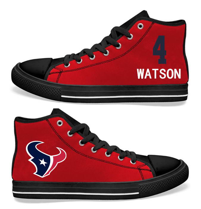NFL Houston Texans 4# Deshaun Watson red Hand Painted Unisex Custom Centre-TOP Canvas Shoes