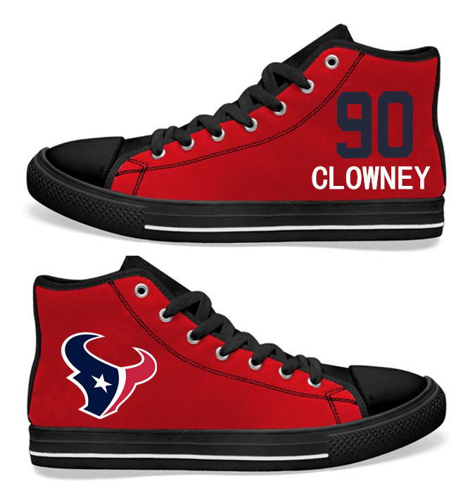NFL Houston Texans 90#  Jadeveon Clowney   red Hand Painted Unisex Custom Centre-TOP Canvas Shoes