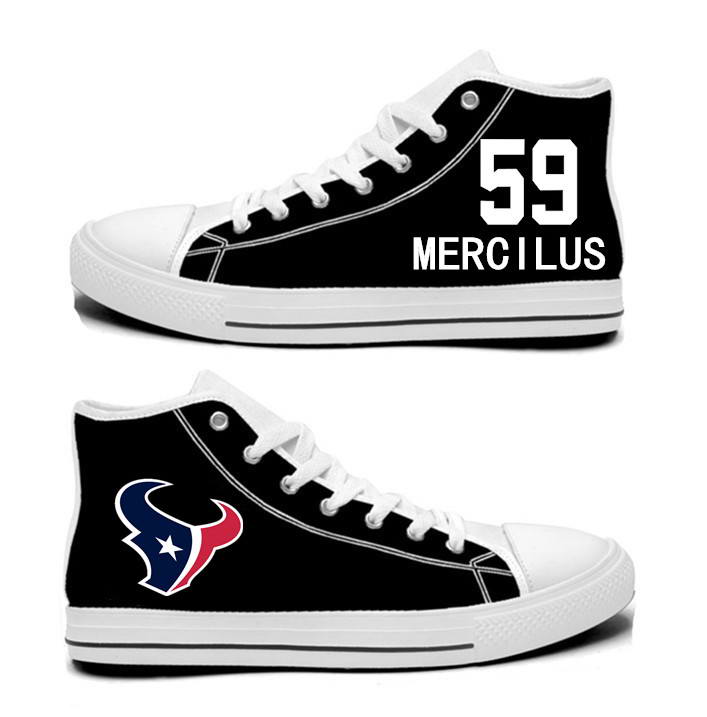 NFL Houston Texans 59#  Whitney Mercilus  black Hand Painted Unisex Custom Centre-TOP Canvas Shoes