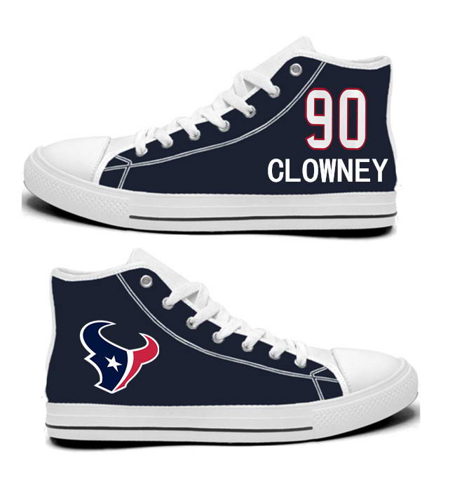 NFL Houston Texans 90#  Jadeveon Clowney   Navy Hand Painted Unisex Custom Centre-TOP Canvas Shoes