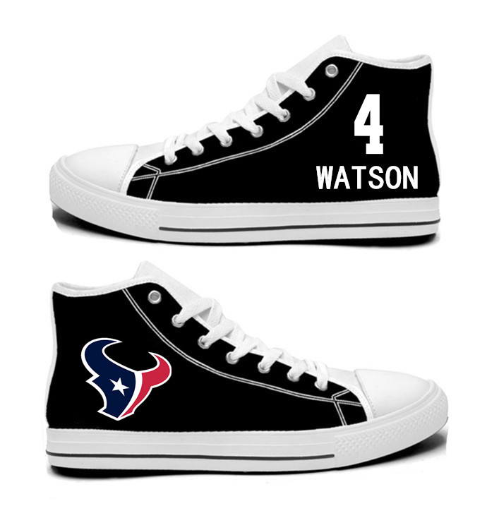 NFL Houston Texans 4# Deshaun Watson black Hand Painted Unisex Custom Centre-TOP Canvas Shoes