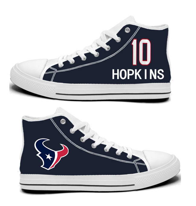 NFL Houston Texans 10#  DeAndre Hopkins  Navy Hand Painted Unisex Custom Centre-TOP Canvas Shoes