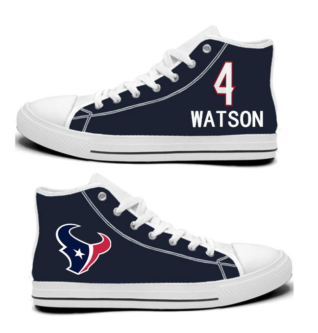 NFL Houston Texans 4# Deshaun Watson Navy Hand Painted Unisex Custom Centre-TOP Canvas Shoes